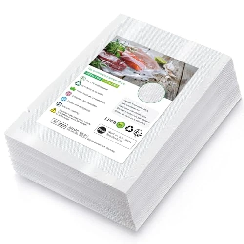 Vacuüm Voedsel Sealer Zakken 20x30cm 100 Zakken Commerciële Grade Getextureerde Voedsel Vacuüm Sealer Zak Dikke Reliëf Zakken Upgrade Ontwerp Pre-Cut Tas BPA Gratis voor Voedsel Opslag Sous Vide Koken