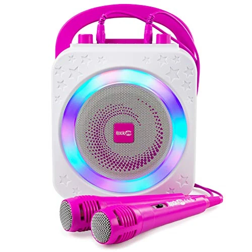 Machine de karaoké Bluetooth Rechargeable RockJam 10 Watts avec Deux Microphones, Jeux de lumière et Effets vocaux