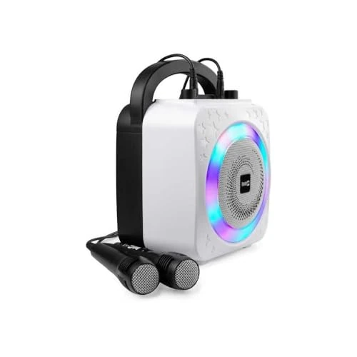 Offerta a tempo: Macchina per karaoke Bluetooth ricaricabile RockJam da 10 Watt con due microfoni, spettacolo di luci ed effetti vocali - 47% da 29.53 € a 15.77 €