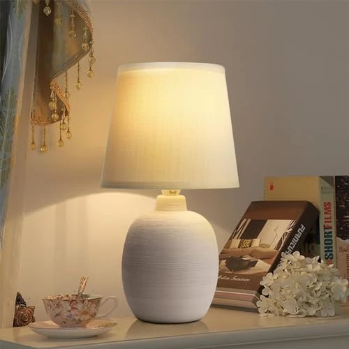 Ceramic Table Lamp for Bedside Table Side Table Bedside Lamp Fabric Shade E14 Funny Vintage Retro Height 31 cm