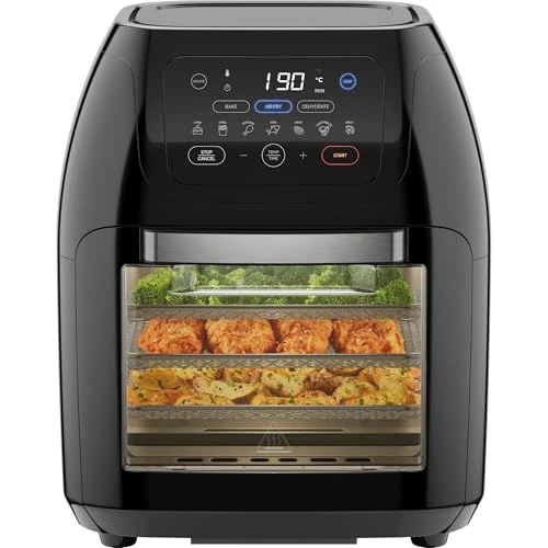 Offerta a tempo: Chefman Friggitrice Digitale Multifunzionale, Girarrosto, Disidratatore, Forno a Convezione, 17 Preselezioni Touch-Screen, Friggere, Arrostire, Spegnimento Automatico, Formato Famiglia XL 10 L, Nero - 17% da 59.99 € a 49.99 €