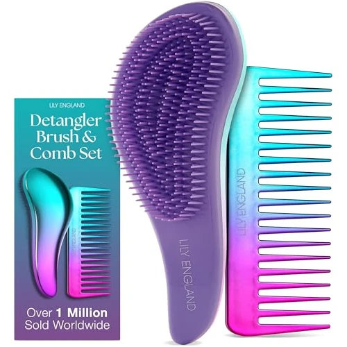 Offerta a tempo: Lily England Set di spazzola districante e pettine per capelli, spazzola per capelli leggera e pettine a denti larghi per donne, spazzola districante liscia e pettine per capelli ricci, Sirena - 38% da 15.99 € a 9.99 €
