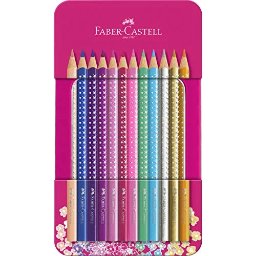 Faber-Castell 201737 - Buntstifte Set Sparkle 12-teilig, im Metalletui, dreikant, bruchsicher