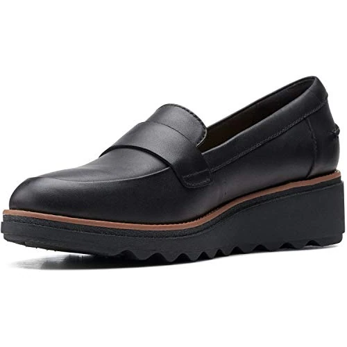 Oferta limitada: Clarks Sharon Gracie, Mocasín Penny Mujer, Cuero Negro con Ribete marrón Oscuro, 40 EU Ancho de 90.00 EUR a 51.20 EUR (ahorro 43%)
