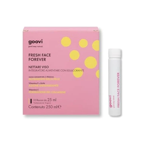 Offerta a tempo: Goovi, Fresh Face Forever, Integratore Alimentare per la Pelle del Viso, Rende la Pelle Elastica e Tonica, Confezione con 10 Flaconi da 25 ml - 28% da 29.90 € a 21.65 €