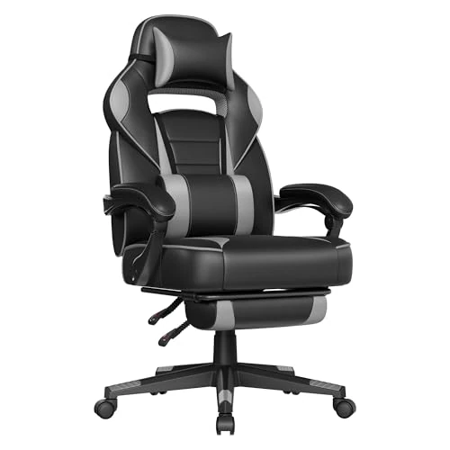 Offerta a tempo: SONGMICS Sedia da Ufficio, Poltrona Racing Ergonomica, Poggiapiedi Telescopico, Schienale Inclinabile, Poggiatesta e Supporto Lombare, Portante di 150 kg, Nero Inchiostro e Grigio Tortora OBG073B03 - 20% da 119.99 € a 95.99 €