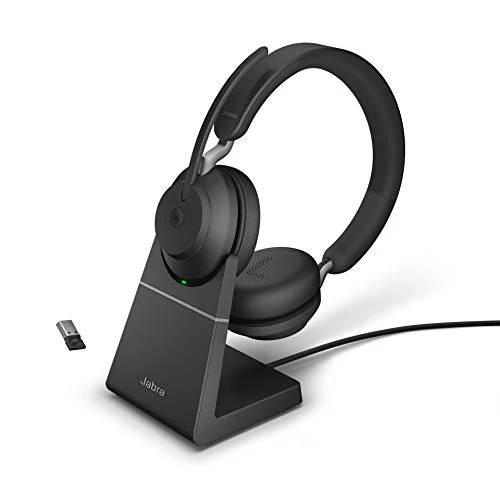 Offerta a tempo: Jabra Evolve2 65 Wireless PC Headset with Charging Stand, Ottimizzato per Microsoft Teams, Dongle USB-A+supporto, Nero, Stereo - 0% da 159.99 € a 159.99 €