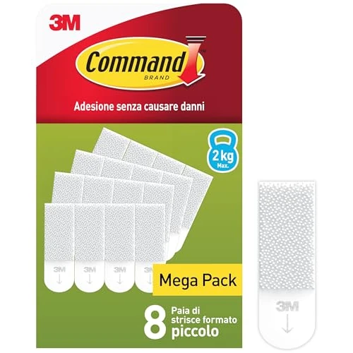 Offerta a tempo: Command Strisce Appendiquadri Adesive Piccole Bianche, Confezione da 8 Coppie – ottimale per Appendere Quadri, Cornici e Specchi al Muro senza Chiodi, Tenuta fino a 2 kg - 66% da 28.59 € a 9.65 €
