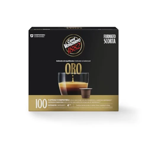 Caffè Vergnano 1882 Esspresso Arabica Coffee Capsules Compostable Nespresso Compatible with Espresso1882 Machines, 100 Capsules