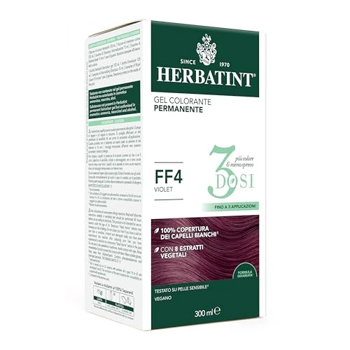 Offerta a tempo: Herbatint Gel Colorante Permanente 3Dosi, 300ml - FF4 Violet, Senza Ammoniaca, per Pelli Sensibili, 100% Copertura Capelli Bianchi, con 8 Estratti Naturali Bio - 32% da 18.90 € a 12.90 €