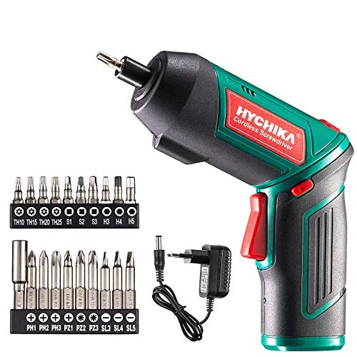 HYCHIKA Cordless Screwdriver, Cordless Screwdriver 6 N·m Torque and 2000 mAh Battery 3.6 V with 20 Accessories, LED Light, Magnetic Chuck for Screws