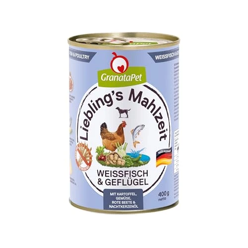 Oferta limitada: GranataPet Comida Favorita para Pescado Blanco y Aves de Corral, Comida húmeda para Perros, Comida para Perros sin Cereales y sin azúcares, pienso Completo, 6 x 400 g de 21.79 EUR a 21.79 EUR (ahorro 0%)