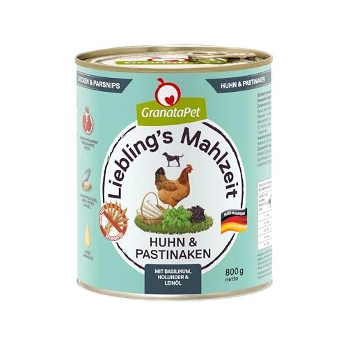 GranataPet Favorite Chicken and Parsnip Food, Wet Dog Food, Grain Free Dog Food and No Added Sugars, Complete Food, 6 x 800 g