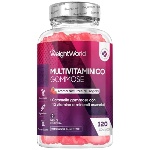 Gominolas Multivitaminas y Minerales 120 Gomitas Sabor Fresa - Con 13 Vitaminas y Minerales Esenciales como Vitamina D3, A, C, B6, B12, E, Biotina, Zinc y Ácido Fólico y Más para 2 Meses