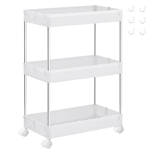 Offerta a tempo: SONGMICS Carrello Portaoggetti a 3 Livelli, Carrello con Ruote, Carrellino da Cucina Bagno Ufficio, 23,6 x 42 x 60,6 cm, Bianco Nuvola KSC009W01 - 15% da 19.99 € a 16.99 €