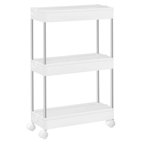 Oferta limitowana: SONGMICS Wózek, wózek kuchenny z 3 poziomami, półka kuchenna, półka niszowa, z 6 hakami, kółka obrotowe 360°, zamykana, stalowa rama, łazienka, kuchnia, biuro, biały KSC007W01 z 58.99 zł na 58.99 zł (oszczędź 0.00%)