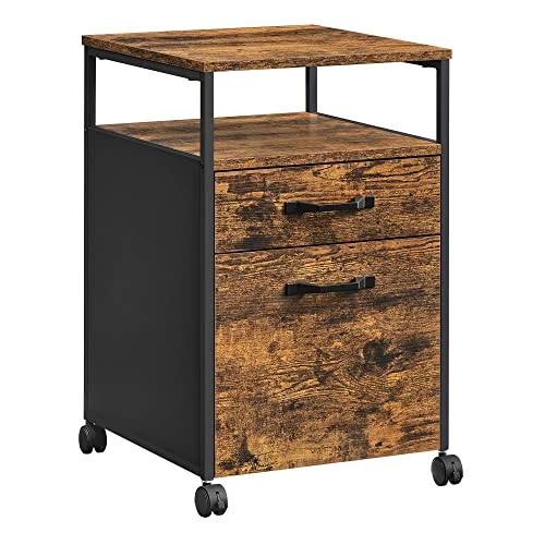 Offre limitée : VASAGLE Caisson de Bureau à 2 Tiroirs, Rangement Document à roulettes, Mobile, Compartiment Ouvert, Cadre en Acier, Style Industriel, Marron Rustique et Noir d'encre OFC71X de 79.99 EUR à 62.99 EUR (remise 21%)