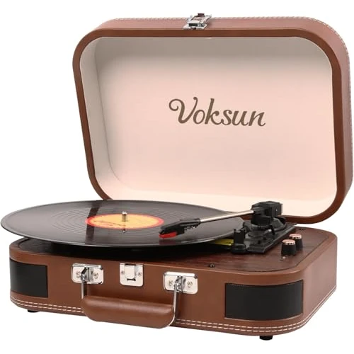 Oferta limitowana: Przenośny Gramofon Vintage VOKSUN do odtwarzania winylu: z wyjściem Bluetooth, 3 prędkościami, wejściem USB, AUX, RCA, gniazdem słuchawkowym oraz automatycznym zatrzymywaniem (Brązowy) z 329.99 zł na 329.99 zł (oszczędź 0.00%)