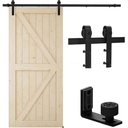 Offerta a tempo: TSMST 6.6FT/200CM Binario per Porta Singola Scorrevole, Nero e Rustico Kit Accessori con Guida a Pavimento Regolabile - 0.00% da 49.99 € a 49.99 €