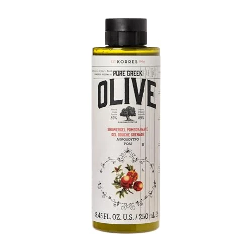 Offerta a tempo: KORRES OLIVE POMEGRANATE Gel doccia idratante per una pelle morbida, con olio extravergine di oliva e profumo di melograno, vegano, senza siliconi e parabeni, 250 ml - 49% da 12.90 € a 6.60 €