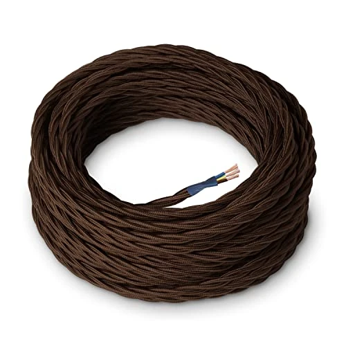 Offerta a tempo: Amarcords - Cavo elettrico tessile colore MARRONE, trecciato, seta, 10 metri, con messa a terra 3x0,75mm - Filo rivestito in tessuto colorato vintage per lampade lampadari applique e abat jour. - 38% da 43.57 € a 27.23 €