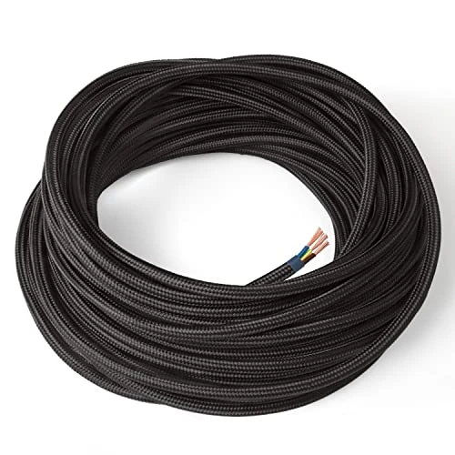 Zeitlich begrenztes Angebot: Amarcords - Textilkabel für Lampen SCHWARZ, rund, Seide, 5 Meter, mit Erdung 3x0,75 - Stoffkabel mit farbigem vintage Stoff überzogen für Kronleuchter, Wandlampen und Lampenschirme von 15.90 € auf 15.90 € (0.00% Rabatt)