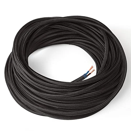 Offerta a tempo: Amarcords - Cavo elettrico tessile colore NERO, tondo, seta, 10 metri, a 2 conduttori 2x0,75 - Filo rivestito in tessuto colorato vintage per lampade lampadari applique e abat jour. - 0.00% da 29.21 € a 29.21 €