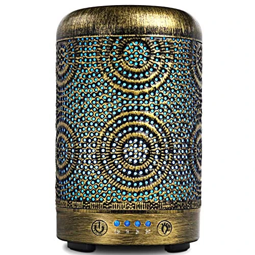 SALKING Dyfuzor olejków eterycznych, 100 ml metalowy dyfuzor aromatów, dyfuzor zapachowy z 7 kolorami LED, światło nocne, dyfuzor olejków eterycznych bez BPA, zapach otoczenia