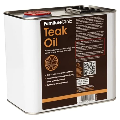Furniture Clinic Teak Oil For Wood - 2.5L - Restore & Prevent Drying of Indoor & Outdoor Wooden Garden Furniture - Quick Drying Restorer & Protector Treatment, Natural Matt Finish
