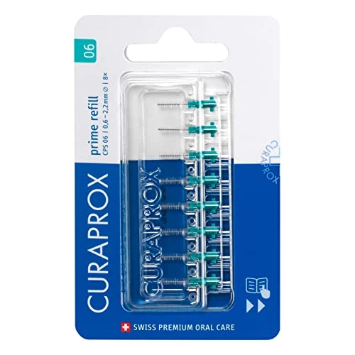 Offre limitée : Curaprox Recharges de Brossettes interdentaires CPS 06 Prime - ISO Taille 0, Vert/Filaments Ultra-Fins | Pack de 8 / Fabriqué en Suisse/Emballage anglais de 13.24 EUR à 13.24 EUR (remise 0%)