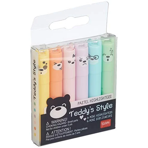 Offerta a tempo: Legami - Teddy's Style, Set di 6 Mini Evidenziatori, 1x7,5 cm, Giallo, Pesca, Rosa, Lilla, Azzurro chiaro, Verde chiaro, per Sottolineare ed Evidenziare con Precisione - 0.00% da 3.95 € a 3.95 €