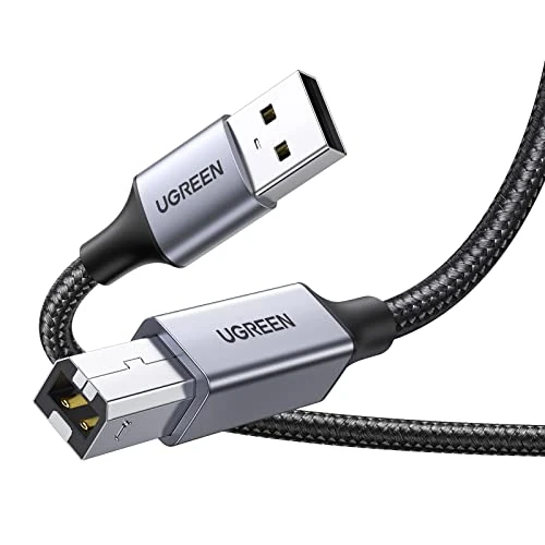 UGREEN Cavo Stampante USB 2.0 Nylon Cable Type A a Tipo B Maschio Alluminio Compatibile con HP Epson Brother Canon Lexmark, Scanner, Fax (3 M)