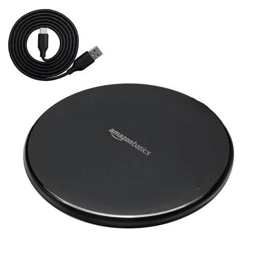 Oferta limitada: Amazon Basics Base de carga inalámbrica con certificación Qi de 15 W (iPhone 16/15/14/13/12/11/X, Samsung) - Con cable USB (adaptador de CA no incluido) - Negro de 14.99 EUR a 14.99 EUR (ahorro 0%)