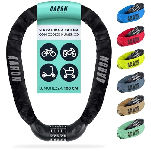 Offerta a tempo: AARON Lock One - Catena antifurto per bicicletta con codice a 5 cifre - lucchetto in metallo e alta sicurezza - per mountain bike, da trekking, da turismo, da corsa, veicoli elettrici - 17% da 29.99 € a 24.99 €