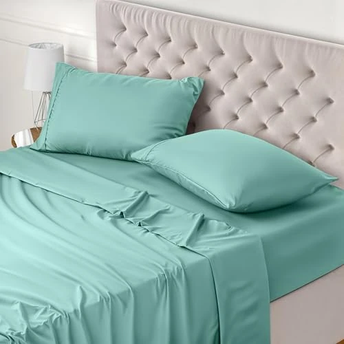 Utopia Bedding Juego de Sabanas 4 Piezas 180x200 - Poliéster Microfibra Cepillada - Oeko-Tex Certificado - Sábana Bajera, Sábana Plana y 2 Fundas de Almohada 50x75 (Cama 180, Azul SPA)