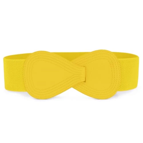 Offre limitée : Sourcingmap Ceinture élastique en cuir synthétique avec boucle interlock pour femme, jaune, taille 25/37" de 27.77 € à 27.77 € (0.00% de remise)