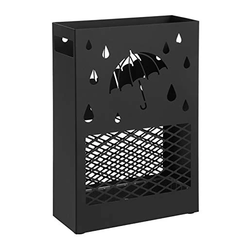 Offerta a tempo: SONGMICS Porta Ombrelli in Metallo, Contenitore per Ombrelli Rettangolare con 4 Gancetti e Vaschetta Scolapioggia, Design Ritagliato, per Entrata, Ufficio, Nero LUC004B01 - 10% da 24.99 € a 22.49 €