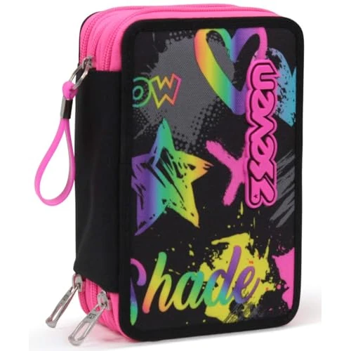 Oferta limitada: Seven Estuche Escolar 3 Compartimientos – IRIDESCANT, Negro y Fucsia - con Material Incluido: Lápices, Bolígrafos y Marcadores – Gran Capacidad para Niñas y Adolescentes de 23.32 EUR a 21.22 EUR (ahorro 9%)