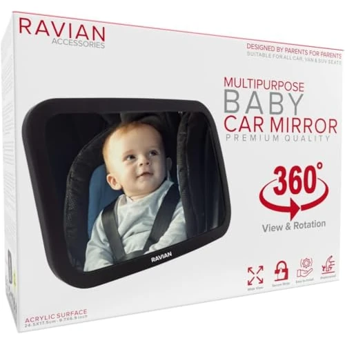 Offerta a tempo: Specchio per auto per bambini per sedile posteriore - Specchio per seggiolino auto più sicuro con vista cristallina, infrangibile nero - 50% da 19.99 € a 9.99 €