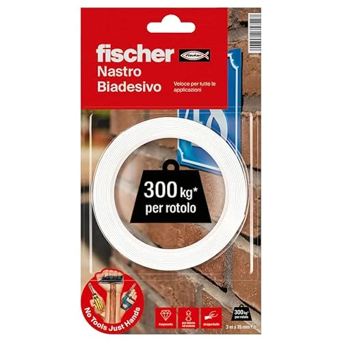Limited offer: Fischer 552162 NTJH Double-Sided Tape Transparent, Up to 300 kg per Roll, Water Resistant, for Indoor and Outdoor Use, Fixing Mirrors, Frames, Sheets, Plaques, etc, White, 1 19 mm x 3 m from 45.00 EUR to 45.00 EUR (save 0%)