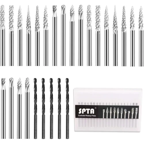 Roterende frezen, SPTA 20 stuks wolfraamcarbide frees roterende stalen boor diamantboren/roterend gereedschap met 1/8 inch (3 mm) schacht/doe-het-zelf timmerwerk, snijwerk, graveren, boren op hout