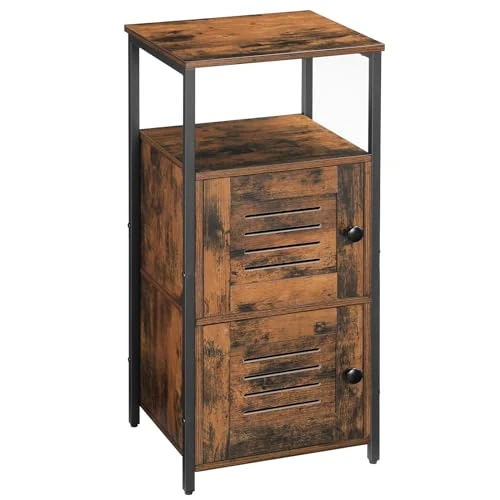 HOOBRO EBF13CW01 Side Cabinet, Industrial Chest of Drawers, Slim Cabinet with Open Shelves, Vintage Sturdy Side Cabinet for Living Room Bedroom Hallway