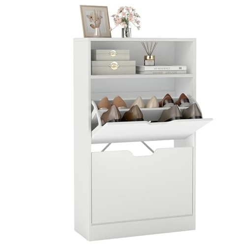 Offerta a tempo: VASAGLE Scarpiera con 2 Ante a Ribalta, 60 x 24 x 102 cm | Divisore Regolabile e Rimovibile, Bianco Nuvola, Collezione CUSTOS LBC040W01 - 25% da 69.99 € a 52.49 €