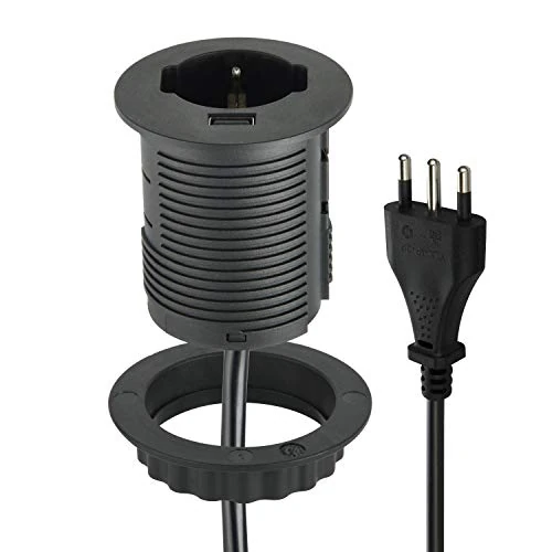 Oferta limitada: Electraline 61909 - Regleta con 1 toma Grommet polivalente (10/16 A + Schuko, empotrable para escritorio + 1 USB Quick Charge 2 A, con cable de 2 m), color negro de 27.99 EUR a 27.99 EUR (ahorro 0%)