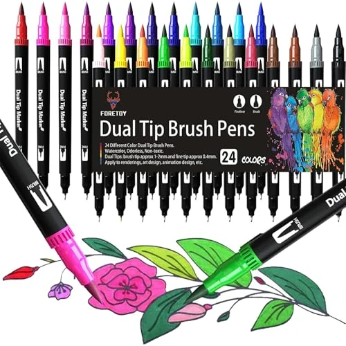 Offerta a tempo: Brush Pen Lettering 24 colori Pennarelli Doppia Punta Fine e Punta Pennello - 7% da 14.99 € a 13.99 €