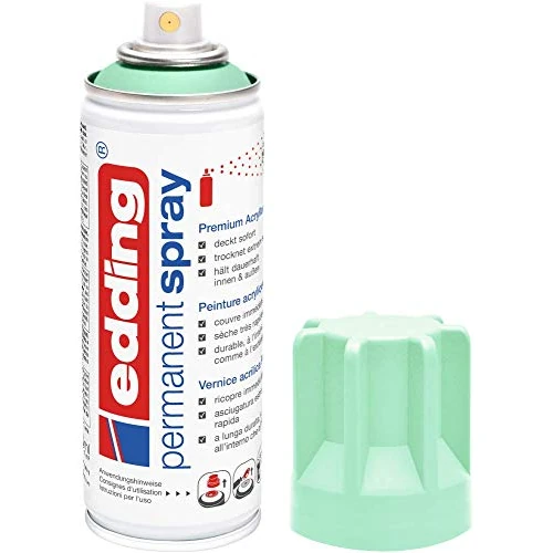 Offerta a tempo: edding 5200 spray permanente - neo menta - 200 ml - premium vernice acrilica per dipingere e decorare vetro, metallo, legno, ceramica, plastica, tela - smalto acrilico, vernice spray - 0.00% da 11.39 € a 11.39 €