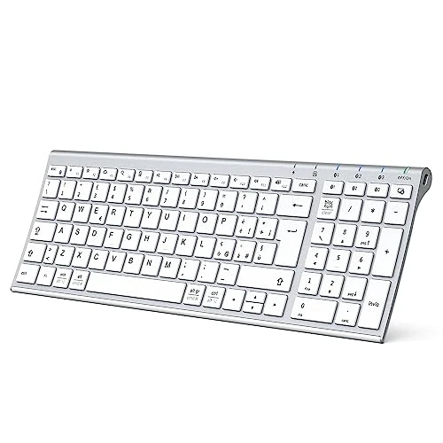 iClever Tastiera Bluetooth Multi-Device 5.1, Tastiera Ricaricabile con Tappeto Numerico Design Ergonomico