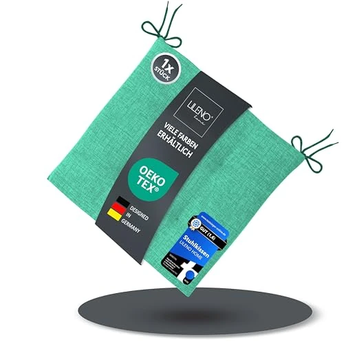 Offre limitée : LILENO HOME Lot de 1 coussin de chaise Turquoise (40 x 40 x 4,5 cm) - Coussin pour chaise de jardin, cuisine ou salle à manger - Coussin de chaise confortable résistant aux UV pour intérieur et de 9.99 € à 9.99 € (0.00% de remise)