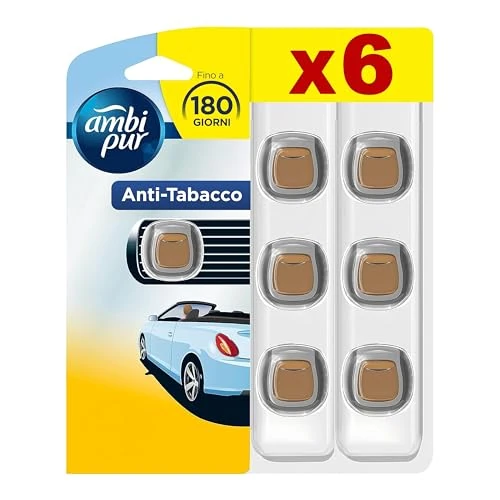 Limitiertes Angebot: Ambi Pur Auto-Lufterfrischer, 6 Auto-Lufterfrischer, Anti-Tabak-Duft, beseitigt Gerüche, einfach anzubringen, bis zu 30 Tage Duft für Lufterfrischer, Einweg und Einweg von 20.00 EUR auf 20.00 EUR (Spare 0%)