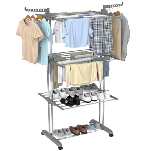 Tijdelijke aanbieding: Innotic Droogrek 3 Tier Opvouwbare Rolling RVS Wasdroger Hanger met Wielen voor Binnen, Grijs van 39.99 EUR naar 39.99 EUR (korting 0%)